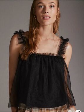 Sunday in Brooklyn Black Sheer Ruffle-Strap Tank